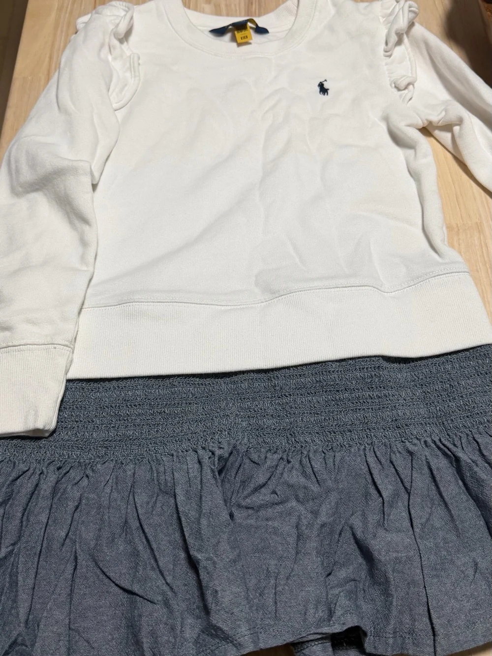 Ralph Lauren White Sweatshirt with Gray Ruffle Skirt